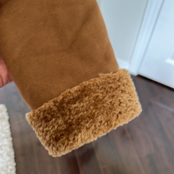 Zara soft Faux Suede Moto Jacket Camel Silver Hardware Fur Collar Size XS - Picture 5 of 12